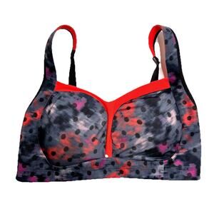 Lululemon Ta Ta Tamer III Sports Bra 36DD WBRP/ALRM Red/Gray/Purple Polka Dots